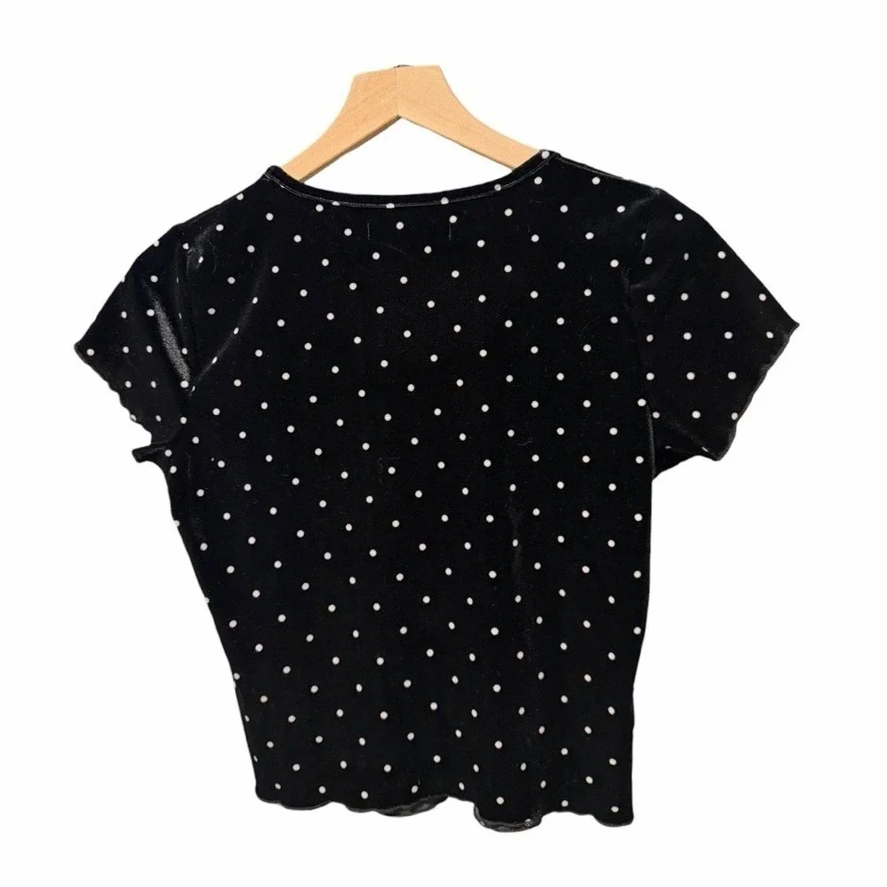 Abercrombie & Fitch Black Velvet Polka Dot Soft Stretch Top Scoop Neck — Size M - Picture 3 of 9